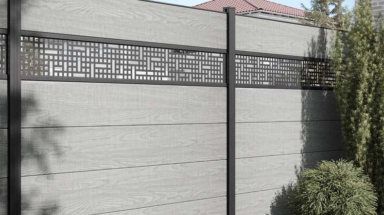 planeo Basic - PVC Plug-in Fence Square Grey Ash Cut Oak 180x180 cm