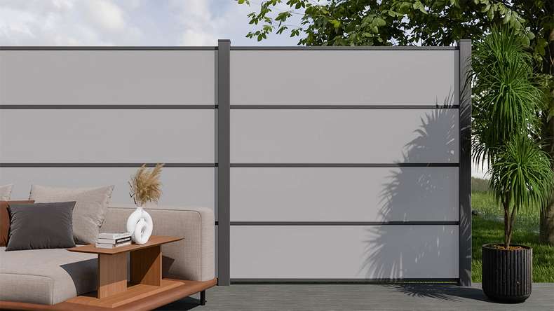 planeo Gardence Resistant - HPL plug-in fence uni grey 180 x 183 cm