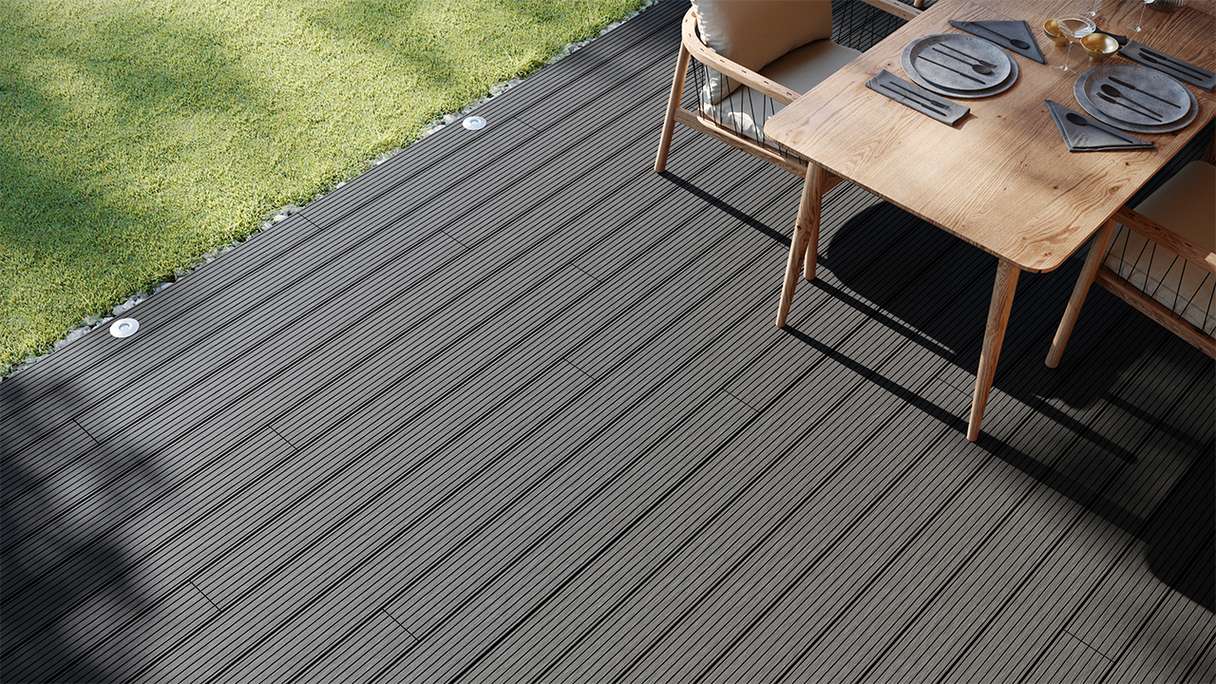 planeo LineWood WPC decking board solid - dark grey 3m grooved/grooved