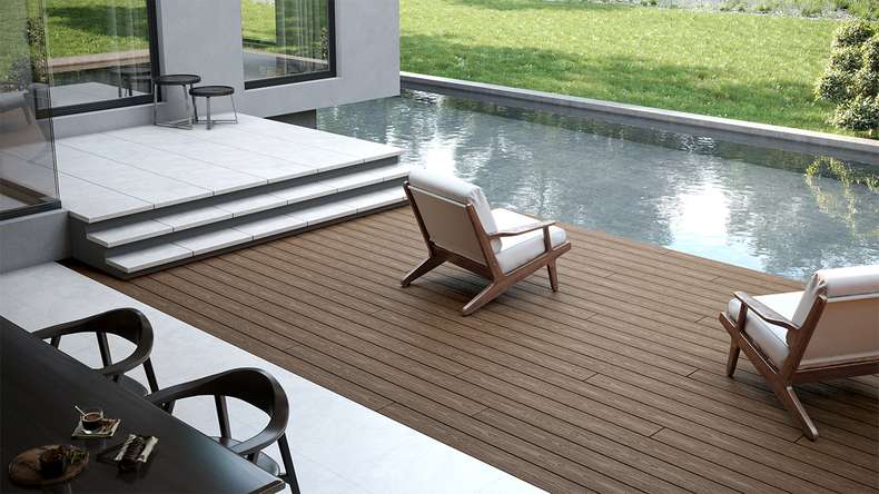 planeo CoEXWood WPC decking complete set solid plank - light brown/dark brown textured