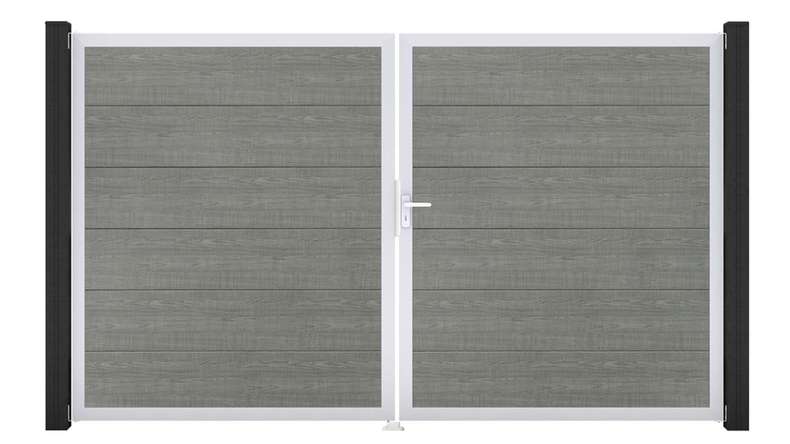 planeo Gardence Simply – 2-leaf PVC gate in Grey Ash Cut with aluminium frame 