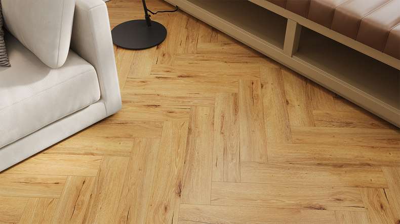planeo Rigid click vinyl - Nature Oak herringbone | integrated footfall sound insulation (DF-KH-151-055)