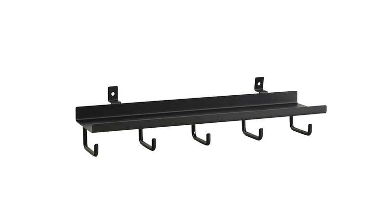 planeo storage shelf - black with 5 hooks