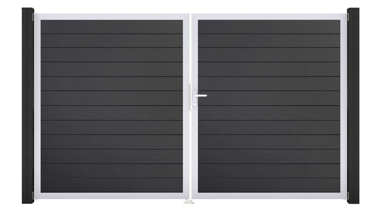 planeo Gardence Simply Small – 2-panel PVC gate in anthracite grey with aluminium frame, 300 x 180 cm