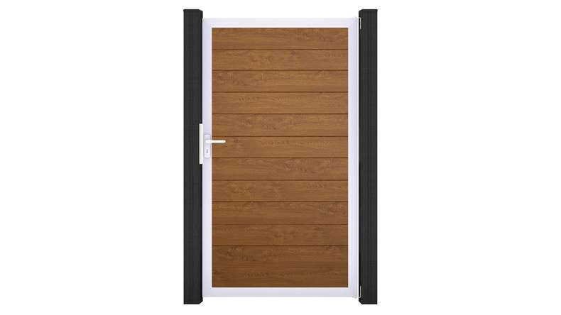 planeo Gardence Simply Small - PVC universal door Golden Oak with aluminium frame in silver | EV1 100 x 180 cm