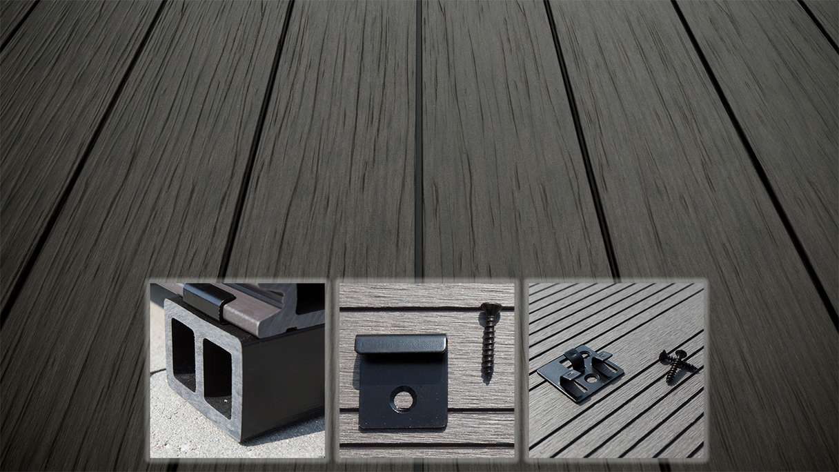 planeo AntikWood WPC decking complete set solid planks - anthracite grey antique aged