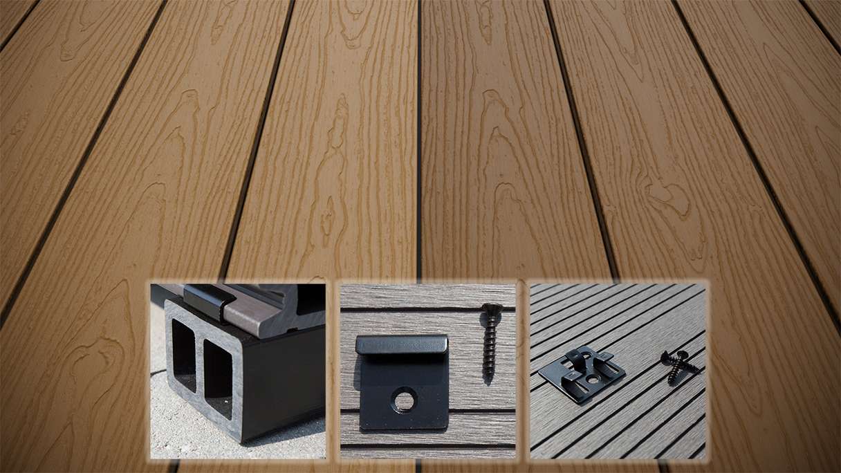 planeo CoEXWood WPC decking complete set solid plank - sand/caramel textured