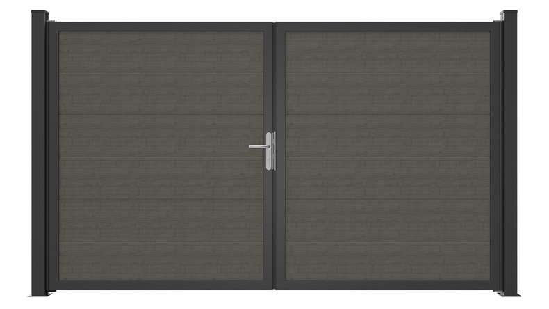 planeo Gardence Simply Guard - PVC door - DIN left 2-leaf Grey Ash Cut with anthracite aluminium frame | DB703 300 x 180 cm