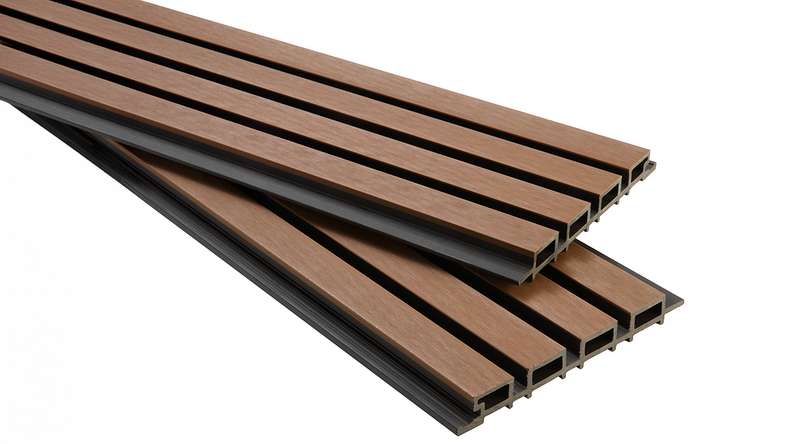 planeo NOVA – WPC CoEx rhombus-pattern cladding, teak finish, 2.90 m
