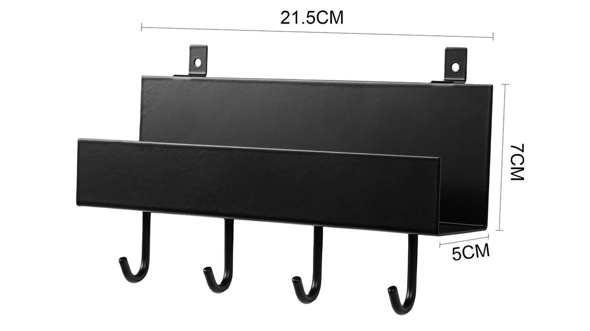 planeo shelf - Black with 4 hooks including screws
