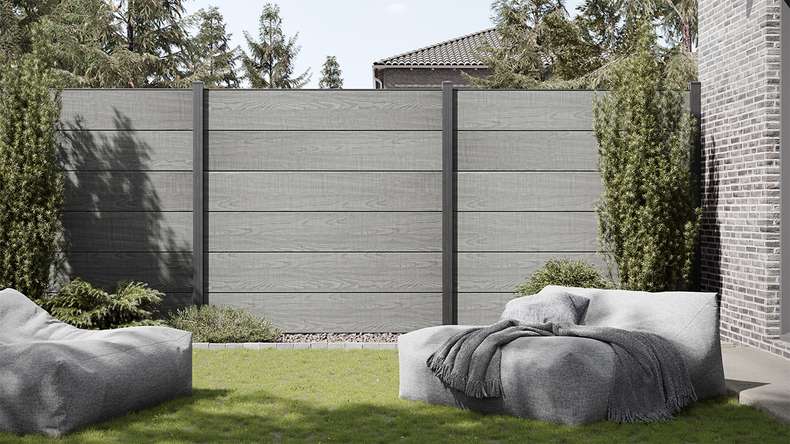 planeo Basic - PVC Plug-in Fence Square Grey Ash Cut Oak 180x180 cm