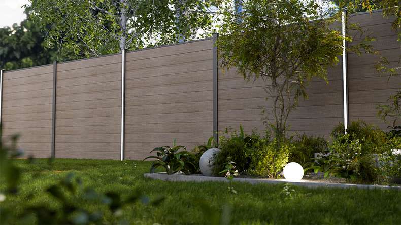 planeo Gardence Simply Small - PVC plug-in fence Monument Oak 180 x 180 cm