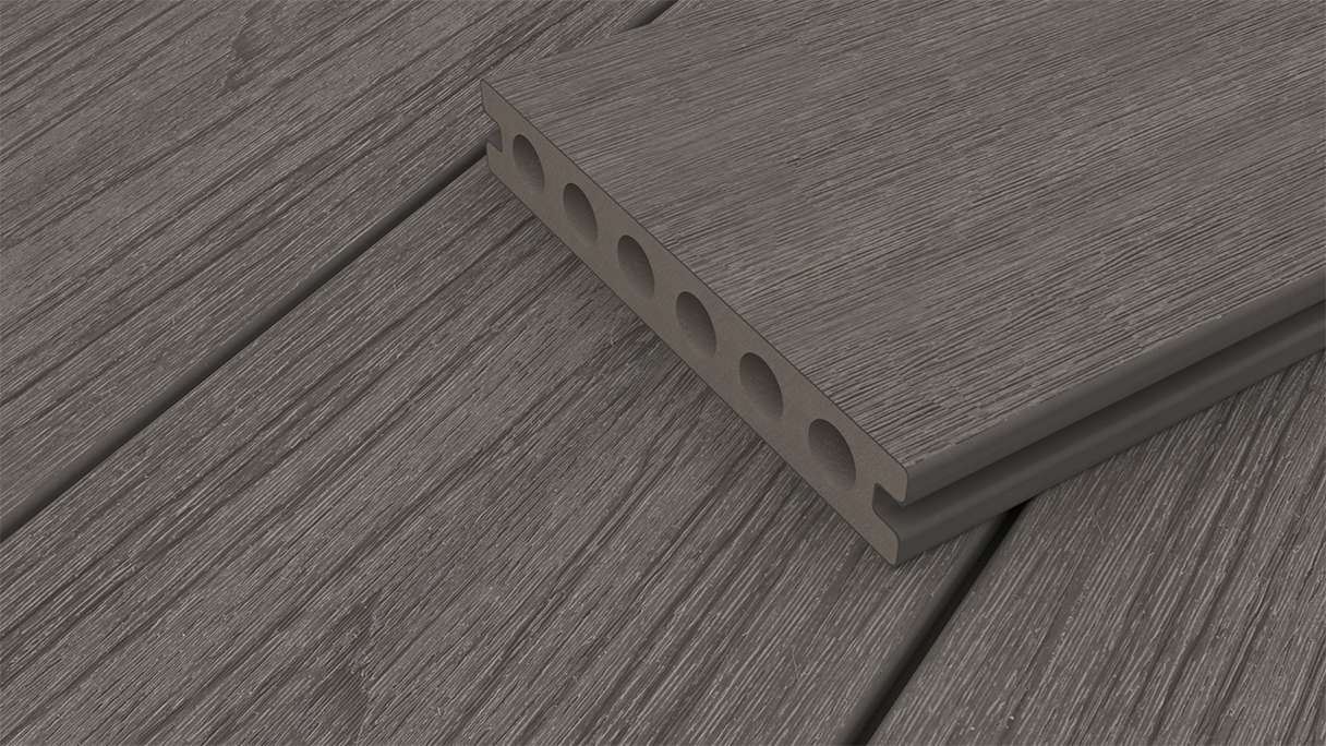planeo WOODLine Nature - WPC CoEx coated decking board hollow chamber - dark grey 3m textured/smooth brushed