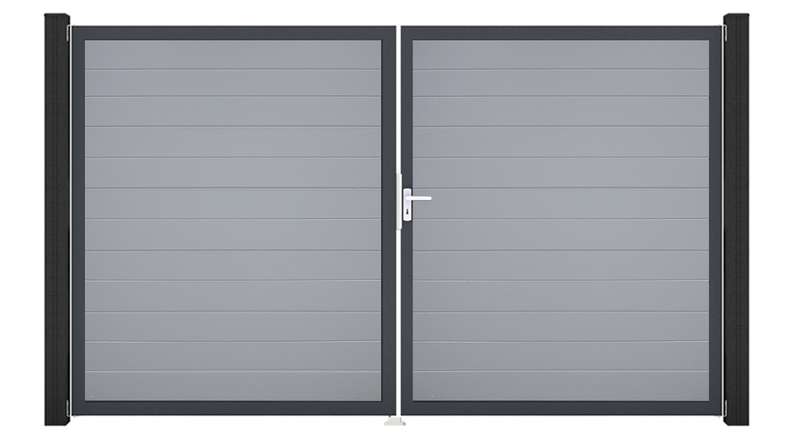 planeo Gardence Simply Small – 2-panel PVC gate, silver-grey with aluminium frame, 300 x 180 cm