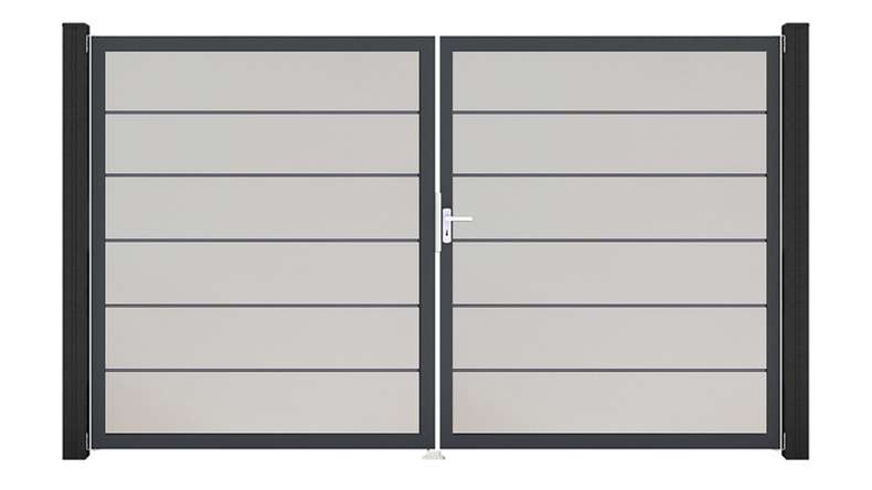planeo Gardence Simply Premium - PVC door - DIN right 2-leaf white with anthracite aluminium frame | DB703 300 x 180 cm