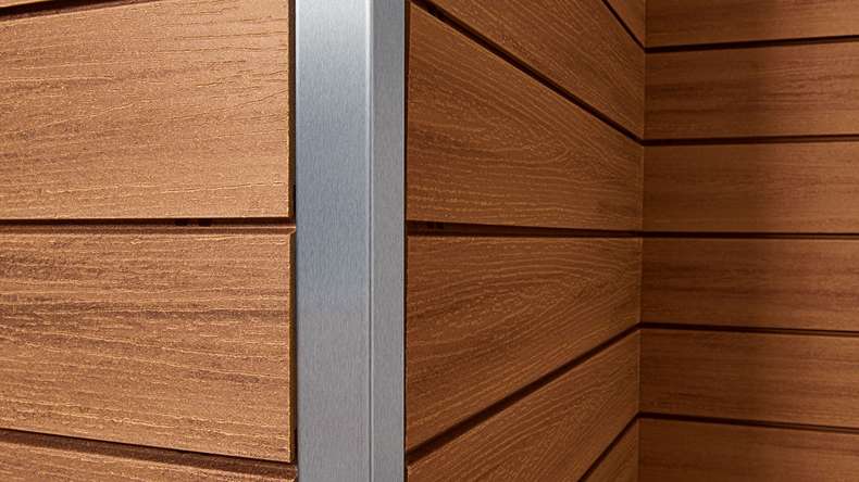 planeo Fassado - WPC rhombus strip façade cladding amber brown
