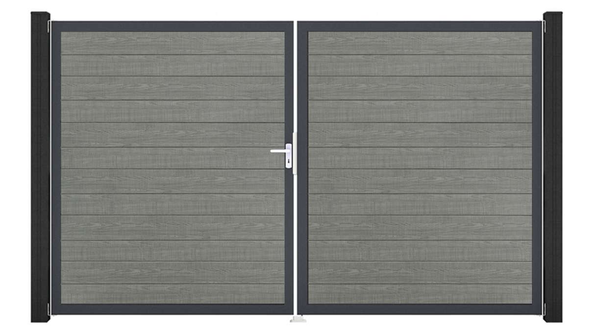 planeo Gardence Simply Small – 2-panel PVC gate in Grey Ash Cut with aluminium frame, 300 x 180 cm