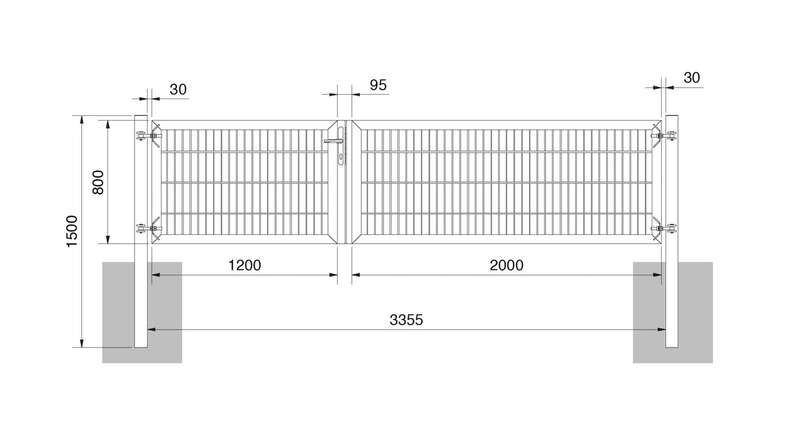 planeo universal door heavy 2-leaf asymmetric hot-dip galvanised H 800 x W 3200 incl. gateposts
