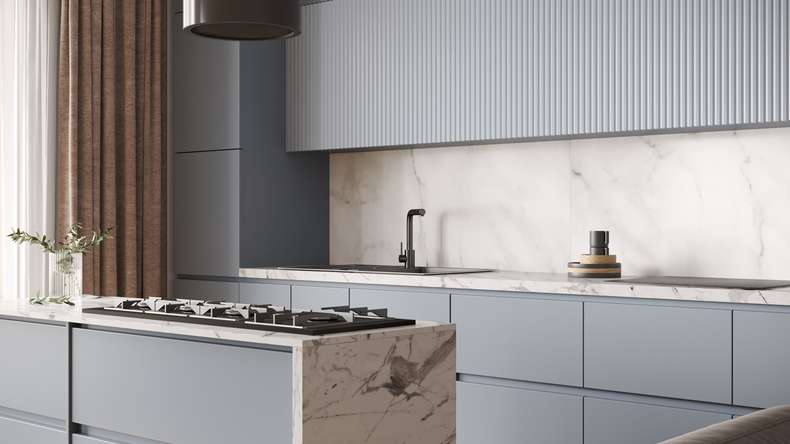 planeo Wallboard - Marble Grey-White Matt - 205 x 100 cm