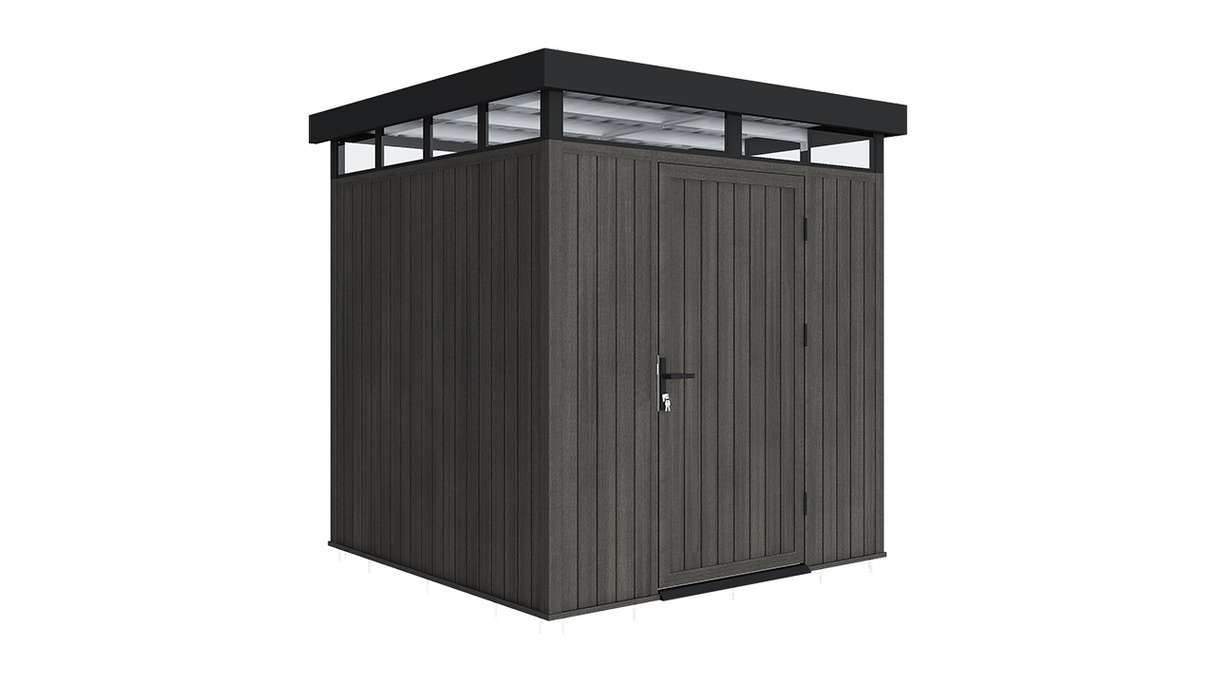 planeo WPC CoEx Flat-Roof Garden Shed S – Dark Grey 208 x 200 x 226.5 cm