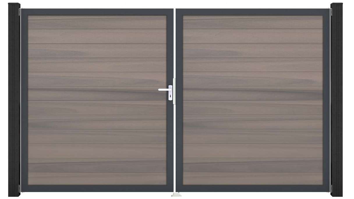 planeo Gardence Strong – BPC gate – double-leaf, bi-colour co-extruded with aluminium frame