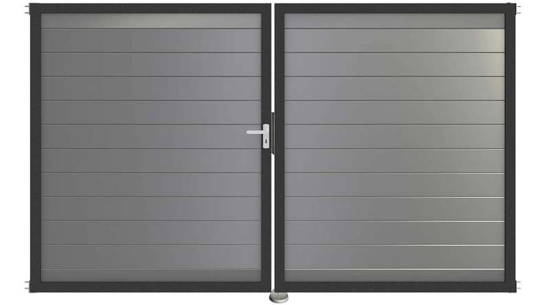 planeo Gardence aluminium door - DIN left 2-leaf silver grey with anthracite aluminium frame