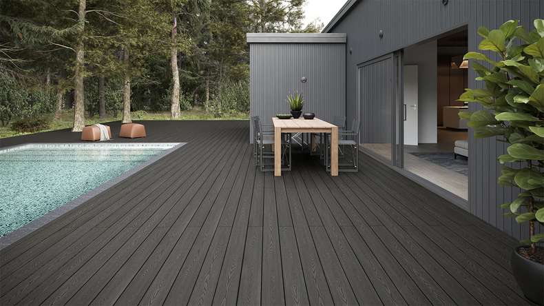planeo SolidWood WPC decking board solid - Dark grey 3m french/structured