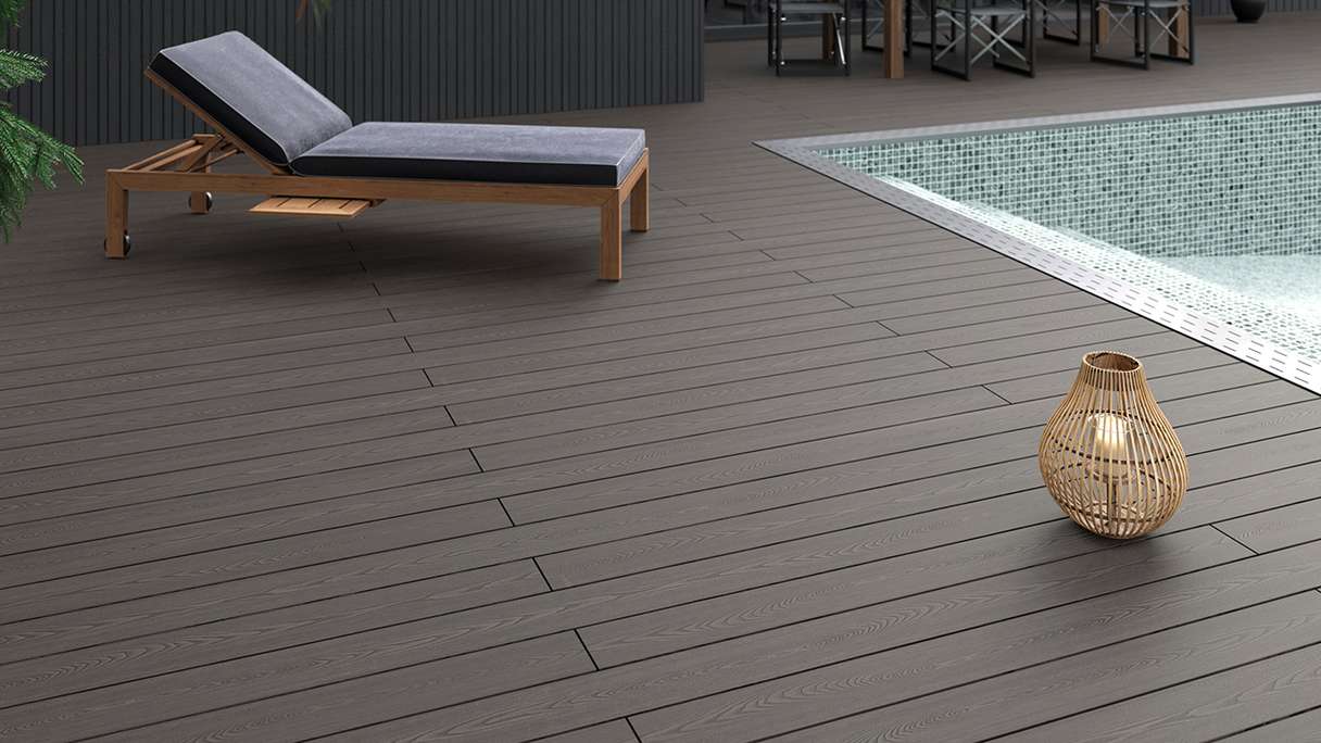 planeo SolidWood WPC decking board solid - Light grey 3m french/structured