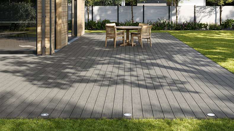 planeo AntikWood WPC decking board solid - Stone grey 4.2m antique aged