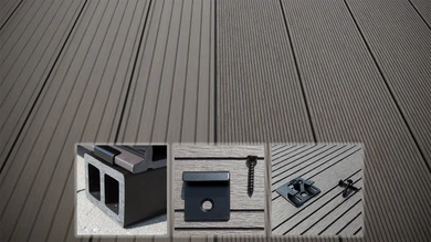 planeo LightWood WPC decking complete set hollow chamber planks - light grey grooved/grooved