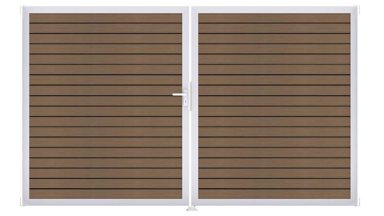 planeo Gardence Trendy - BPC rhombus door - DIN left 2-leaf teak co-ex with silver aluminium frame | EV1