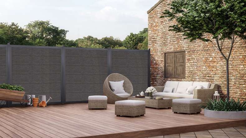 planeo Gardence Guard - BPC garden fence square anthracite grey with aluminium frame in anthracite