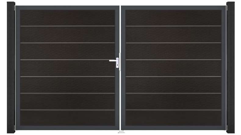 planeo Gardence Deluxe – BPC gate – double-leaf, black co-extruded with aluminium frame