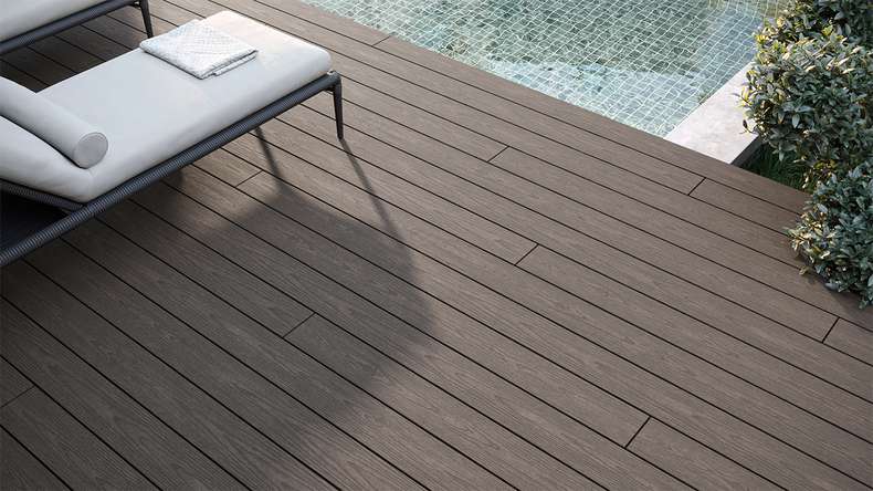 planeo CoEXWood WPC solid coated decking board - Anthracite grey/Grey-brown 3m structured