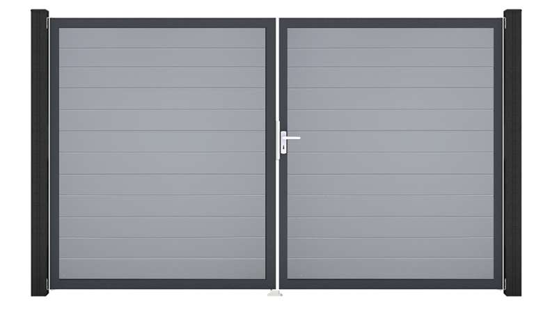 planeo Gardence Simply Small - PVC door - DIN right 2-leaf silver-grey with anthracite aluminium frame | DB703 300 x 180 cm