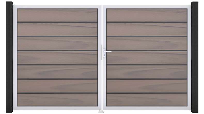 planeo Gardence Premium BPC door - DIN right 2-leaf Bi-Color co-ex with silver aluminium frame