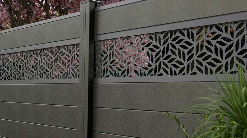 planeo Gardence Strong - BPC plug-in fence Leafs anthracite grey 180 x 180 cm