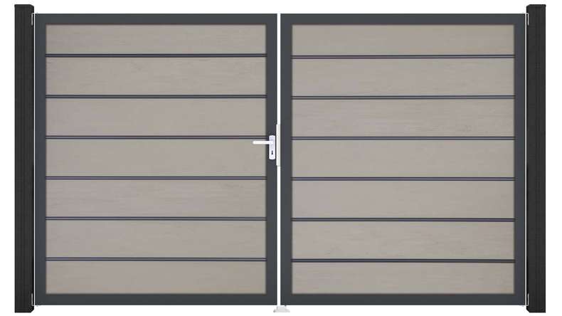 planeo Gardence Deluxe – BPC gate – double-leaf, two-tone sand with aluminium frame 