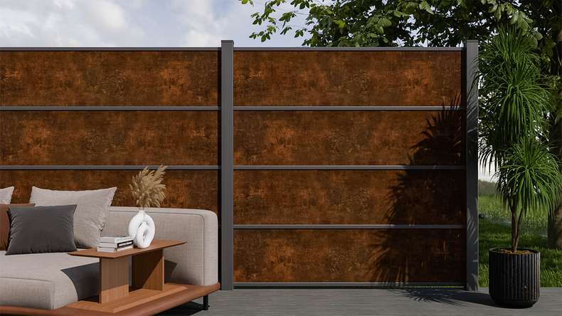 planeo Gardence Resistant - HPL plug-in fence rust-look 180 x 183 cm
