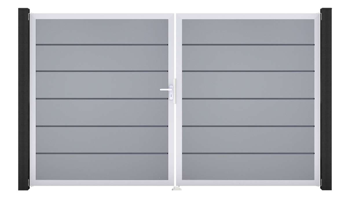 planeo Gardence Simply Premium – 2-panel PVC gate, silver-grey with aluminium frame, 300 x 180 cm
