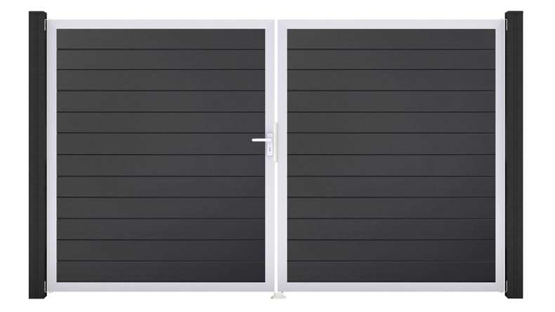 planeo Gardence Simply Small - PVC door - DIN left 2-leaf anthracite grey with silver aluminium frame | EV1 300 x 180 cm