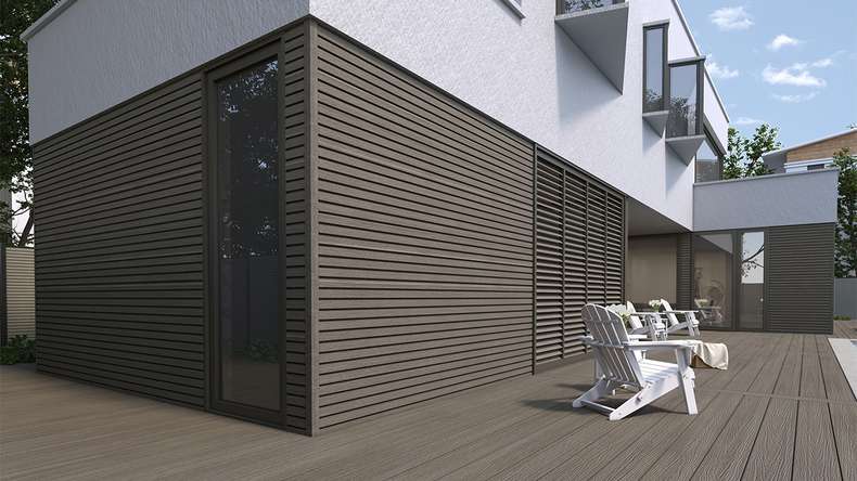 planeo LINEA Slim – WPC CoEx cladding, dark grey, 2900 x 215 mm