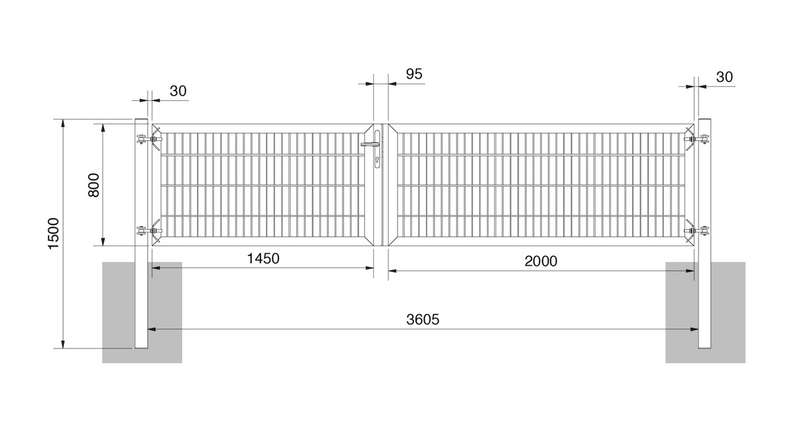 planeo universal door heavy 2-leaf asymmetric hot-dip galvanised H 800 x W 3450 incl. gateposts