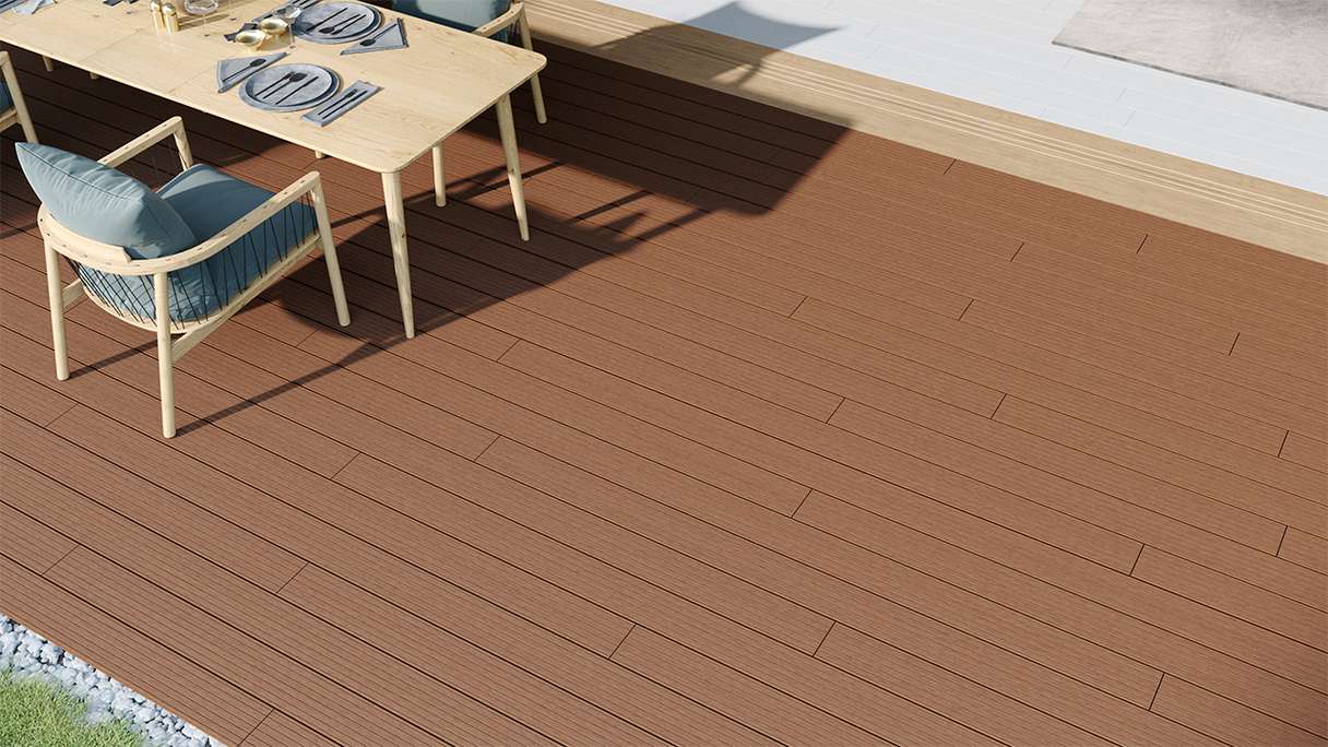 planeo LineWood WPC Solid decking board - Light brown 3m grooved/grooved
