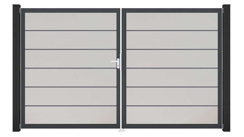 planeo Gardence Simply Premium - PVC door - DIN left 2-leaf white with anthracite aluminium frame | DB703 300 x 180 cm