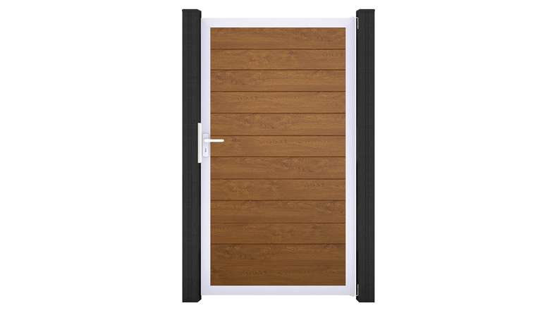 planeo Gardence Simply Small – Golden Oak universal PVC gate with aluminium frame, 100 x 180 cm
