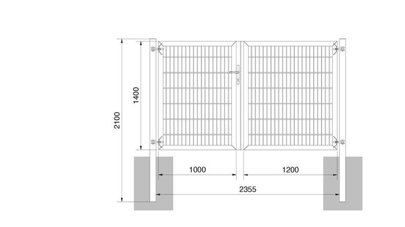 planeo universal door heavy 2-leaf asymmetric hot-dip galvanised H 1400 x W 2200 incl. gateposts