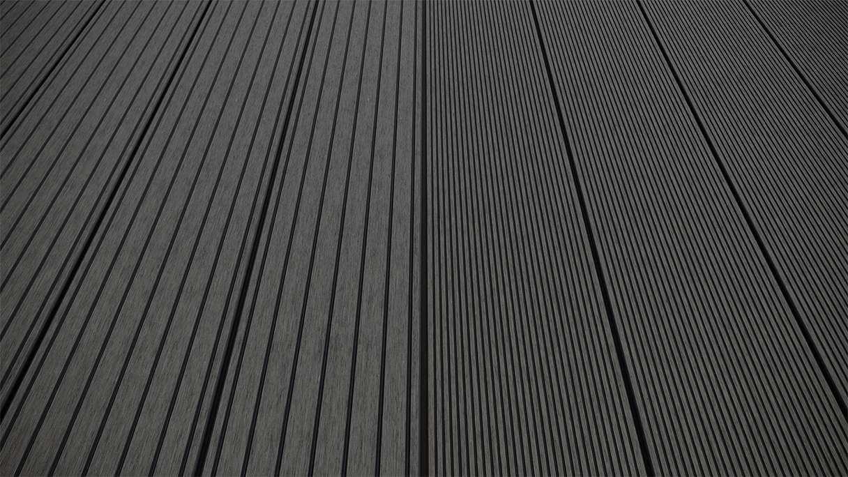 planeo LineWood WPC decking board solid - dark grey 3m grooved/grooved