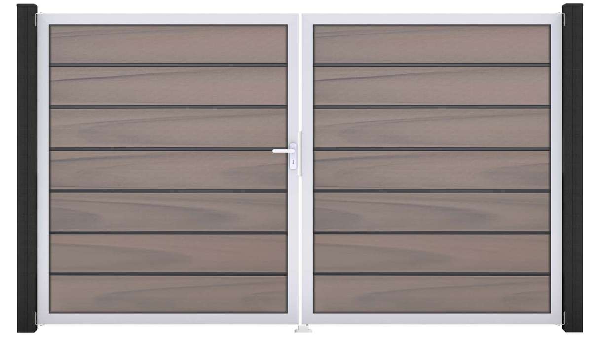 planeo Gardence Deluxe – BPC gate – double-leaf, two-tone co-extruded with aluminium frame