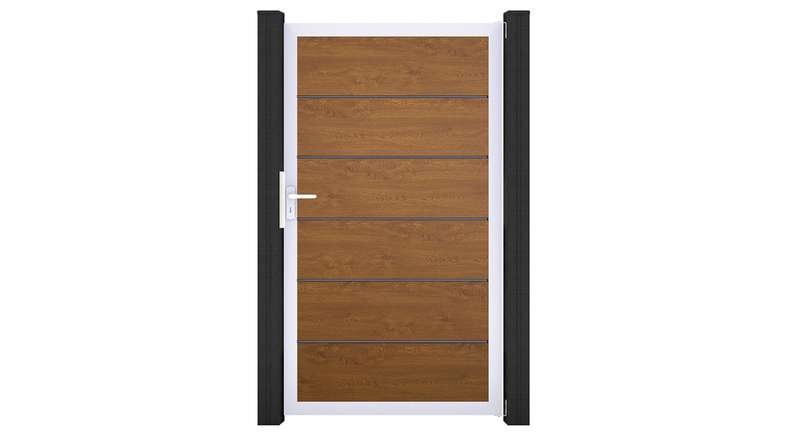 planeo Gardence Simply Premium - PVC universal door Golden Oak with aluminium frame in silver | EV1 100 x 180 cm